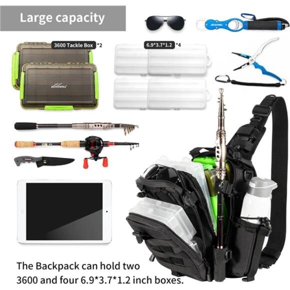 Outdoor Tackle Bag - Large Water-Resistant Fishing Backpack - Picture 3 of 7